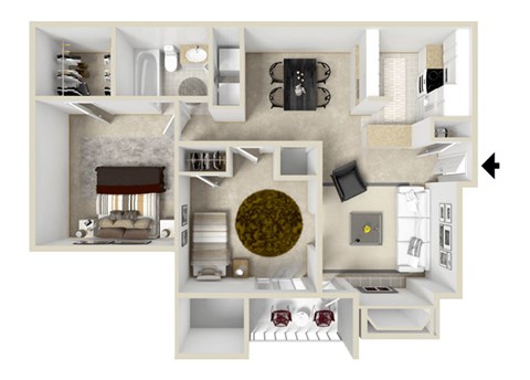 Floor plan for 2 beds, 1 bath, 950 sqft
